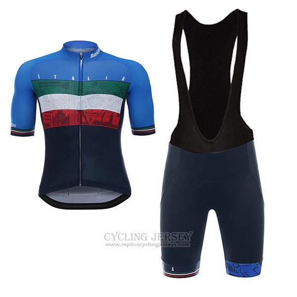 2017 Cycling Jersey Italy Black and Blue Short Sleeve and Bib Short